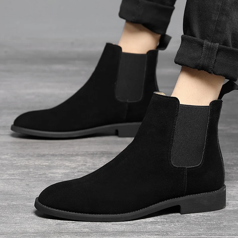 large size men boots breathable casual shoes cow suede leather ankle chelsea boot party prom dress spring autumn short botas man