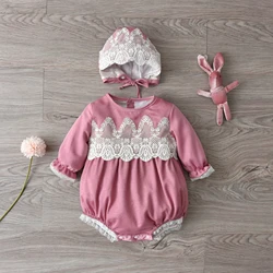 Spanish Baby Girl Romper With Hats Summer Newborn Lace Rompers Toddler Clothes Cute Baby Bodysuit Short Sleeve Infant Jumpsuit