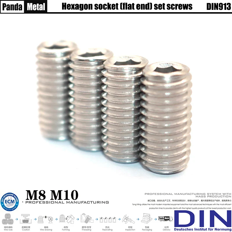 (THE) 304 stainless steel hexagon socket set screw DIN913 metric thread flat head screw headless screw A2-70 size M8-M10