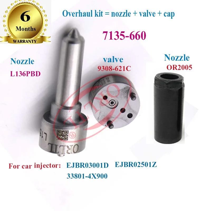 

REPAIR KITS (7135-660 ) VALVE 9308-621c INJECTOR NOZZLE L136PBD +Nut FOR EJBR03001D EJBR02501Z 33801-4X900