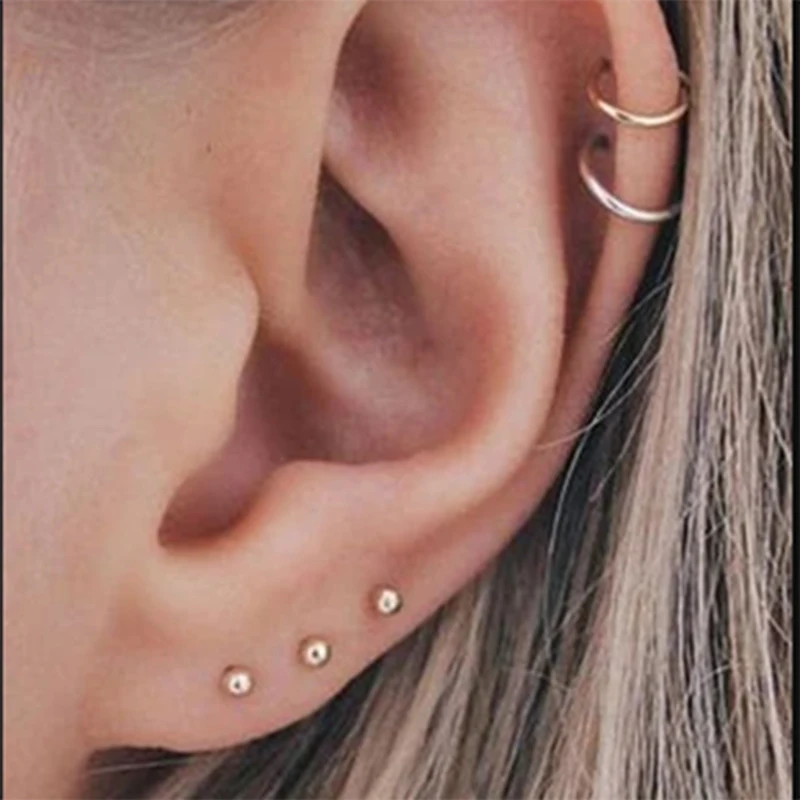 EINDOSER 2/3/4mm Ohrringe 925 Sterling Silber Gold-überzogene Kleine Piercing Stud Ohrring für Frauen mode Schmuck Zubehör Geschenke