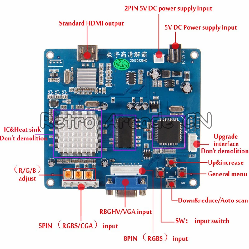 1pcs high quality Video Converter Board VGA/RGB/CGA/EGA/YUV to HDMI Output for Arcade cabinet Game Machines