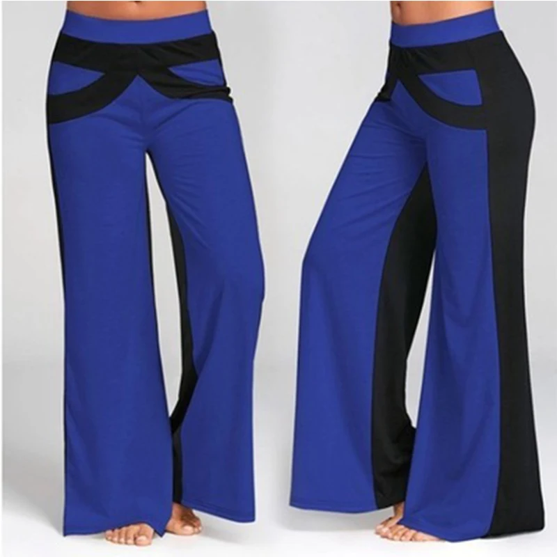 Women Patchwork Pants Bell Bottoms Flare Trousers High Waist Wide Leg sports pants ladies Elastic Waist Loose trousers