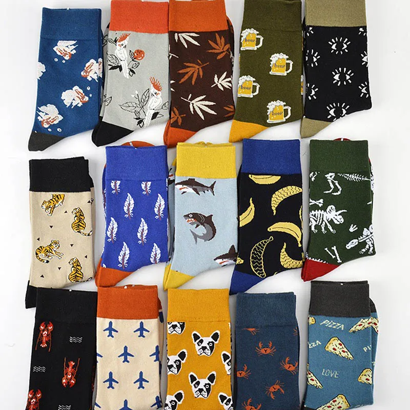 Men Socks Cotton Hiphop Funny Crew Socks Harajuku Casual Cartoon Animal Fruit Dog Women Socks Novelty Gift Socks