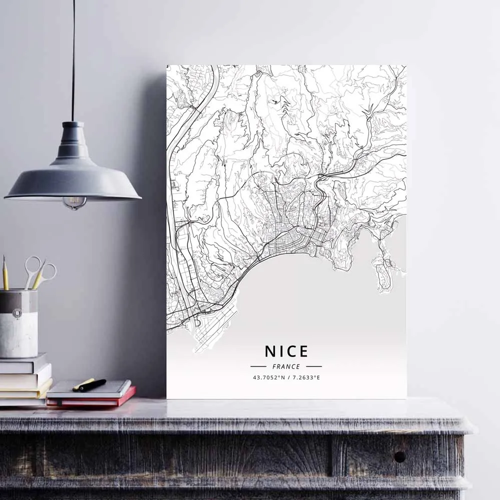 Nantes Nice Nimes Orleans Perpignan Reims Rennes Rouen Saint-Etienne Strasbourg Toulon Toulouse Tours فرنسا خريطة ملصق