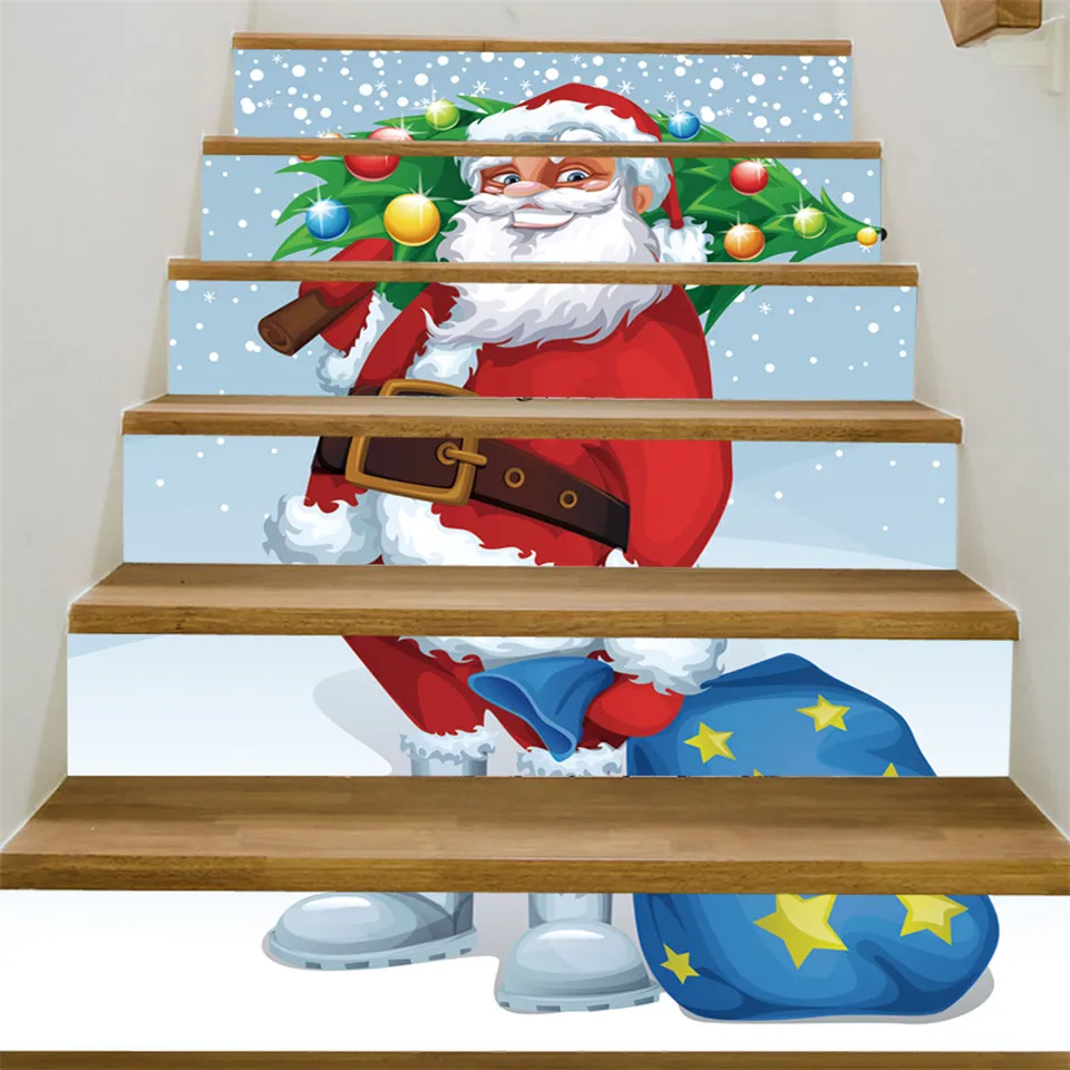 Santa Snowman Christmas Tree Stairs Sticker For Home Corridor Decor Festival Stair Decal Self-adhesive PVC DIY Staircase Mural