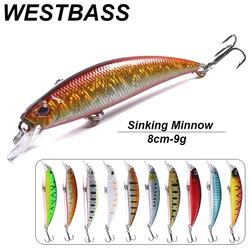 WESTBASS 1PCS Japan Design Minnow Bait 80mm-9g Sinking Isca Laser Fishing Lure Artificial Hard Wobblers Swimbait Trolling Pesca