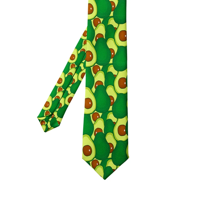 New 3D Printing Avocado Necktie For Men Fun Cute 8cm Wide Polyester High Quality Tie Shirt Accessories Casual Party Decoration