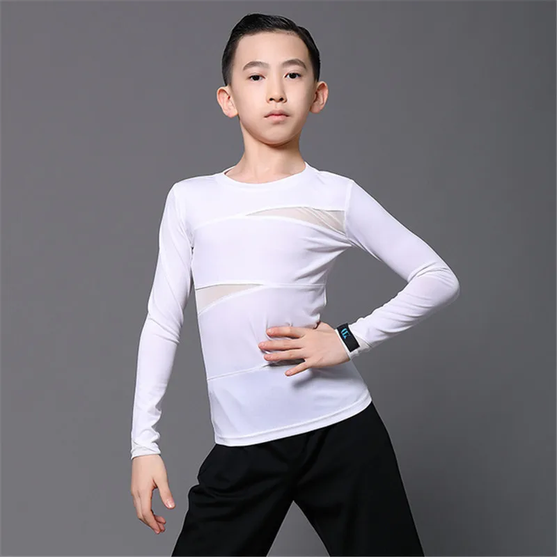 Camisa de baile latino para niños, disfraces negros de manga larga, ropa de baile latino Cha Samba, vestido de competición de baile latino de salón