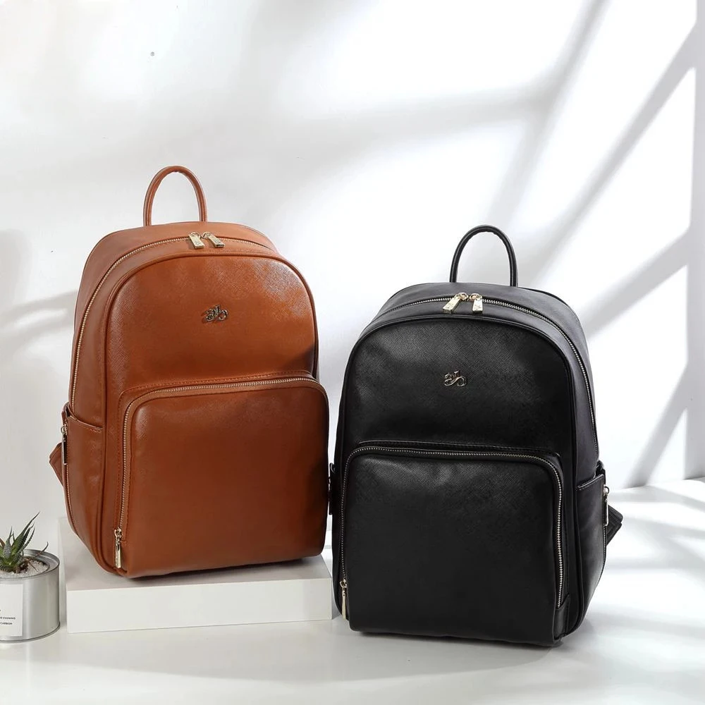 

PU Leather Diaper Backpack, Baby Diaper Bag Mom Travel Diaper Bag which Changing Pad and Stroller Straps