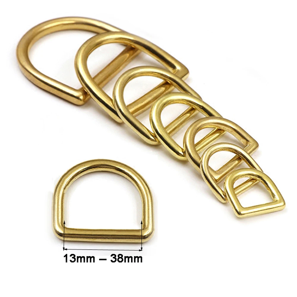 2pcs Heavy Duty Solid Brass Closed D Rings Buckles 13 16 20 25  32 38mm for Webbing Leather Crafts Bags Strap Belt Pet Collar