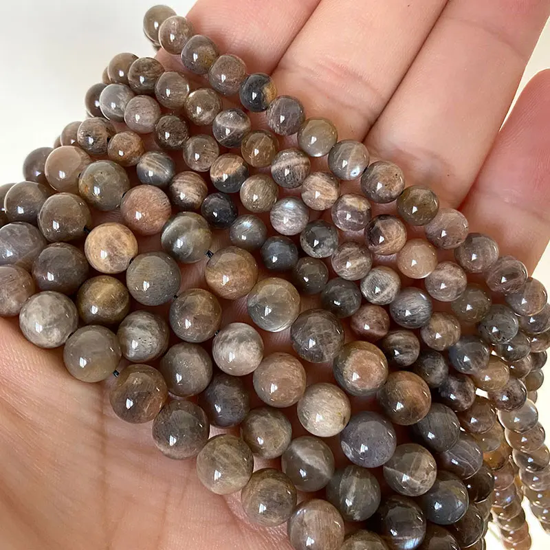 الجملة AAA 100% الطبيعي الأسود قطاع Sunstone حجر مستدير الخرز لصنع المجوهرات قلادة سوار ذاتي الصنع 4/ 6/8/10 مللي متر #2