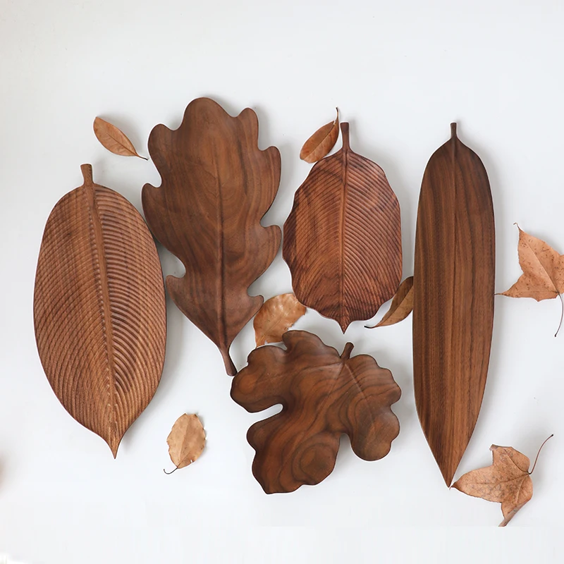 Black Walnut Plate Original Handmade Leaf Shape Snack Nut Cake Fruit Plate Creative Log Tea tray wood Quality serving tableware