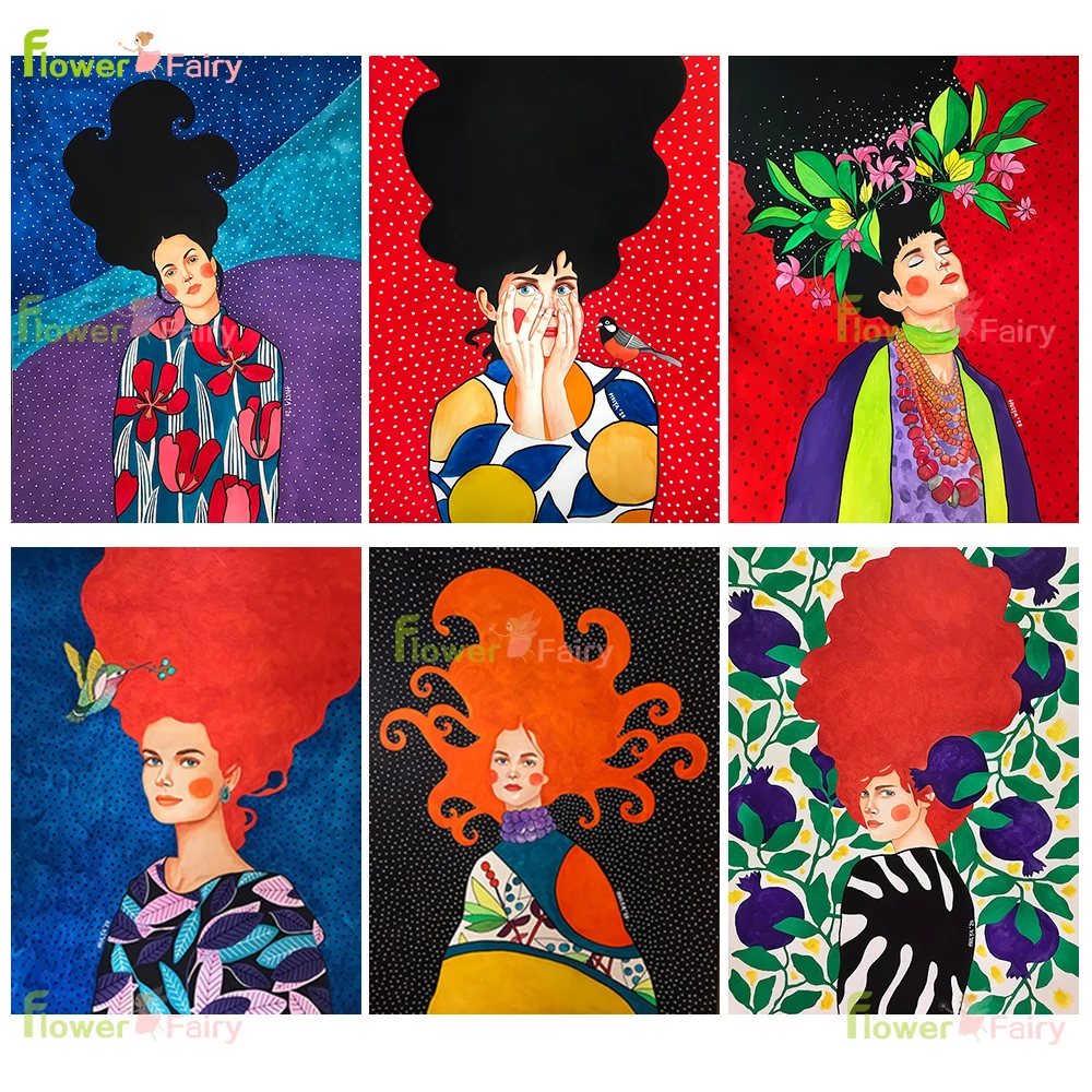 

Modern Women Nordic Poster Flower Leaf Colorful Abstract Girl Wall Art Canvas Painting Wall Pictures For Living Room Unframed