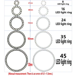 Dc5v ws2812b LEDリング5050 rgb個別個別の丸いライトモジュール3ピン黒白pcb 8 16 24 35 45ピクセルbuit-in