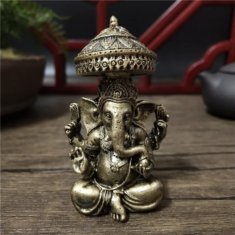 Lord Ganesha Buddha Statues Home Decoration Bronze Color Resin Elephant Hindu God Sculpture Figurines Ornaments Lucky Gifts