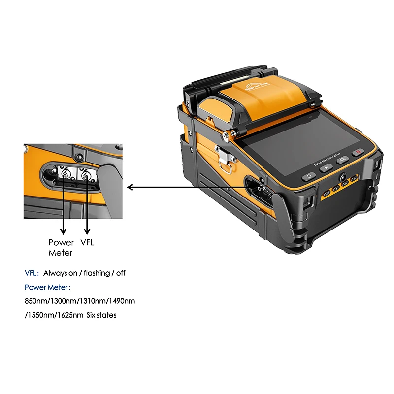 Imagem -03 - Sinal de Luz Multilingue Fibra Óptica Fusão Splicer Ftth Fibra Óptica Splicer Built-in Medidor de Energia Óptica e Vfl5.0 Ai-9