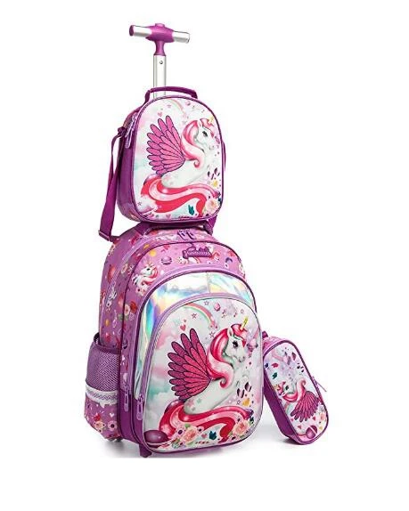 3pcs Schoolbag set with wheels lunch bag Sequins 16 inch School Rolling bags wheeled backpack Student trolley backpack for boys