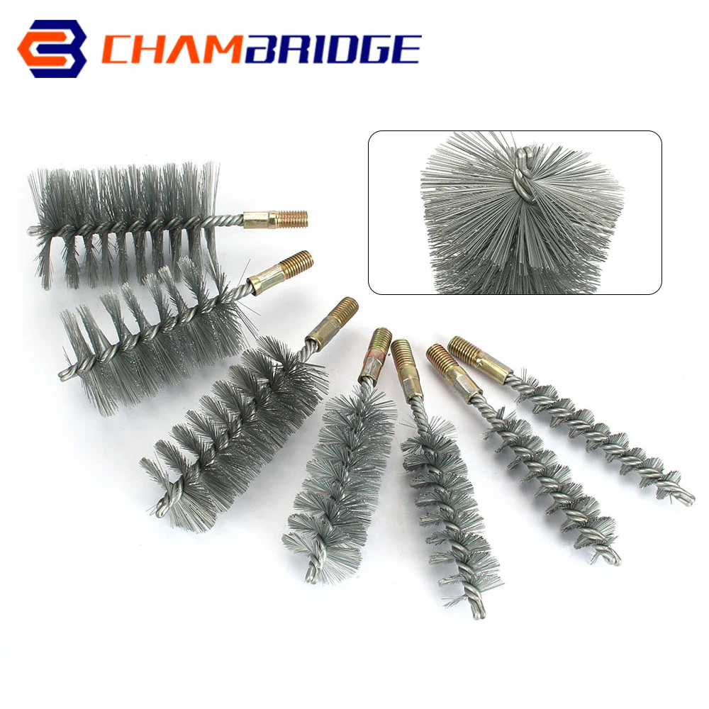 Thread Wire Brush Metal Handle 18/22/25/32/40/50/65/75mm Brush Working Stainless Steel Wire Pipe Tube Cleaning Chimney Brush Kit