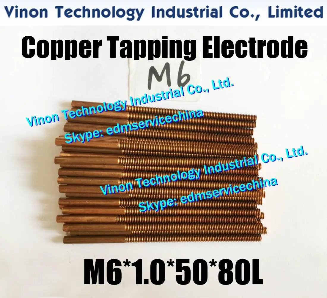 (10pcs/lot) M6 Copper Orbiting Tapping Electrode without hole M6*1.0*50*80mm for EDM spark, edm copper threading electrode M6