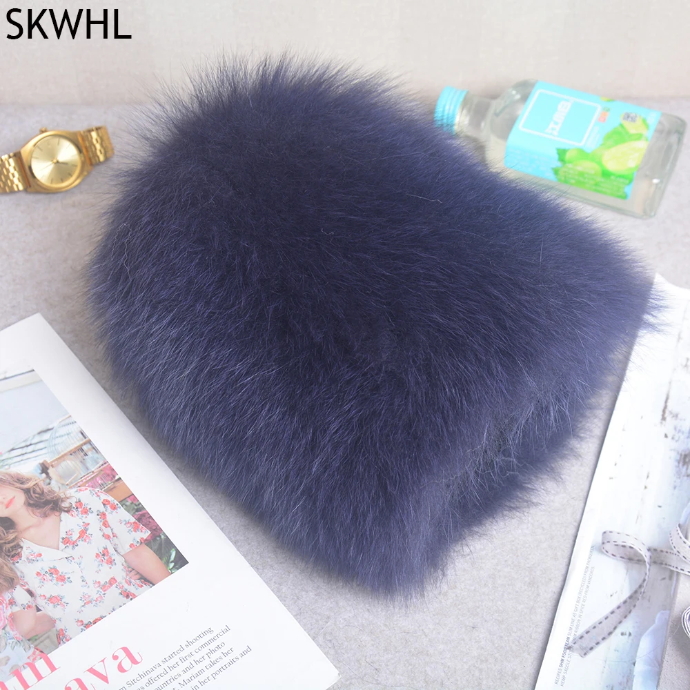 2024 New Luxury 100% Natural Real Fox Fur Hat Women Winter Knitted Real Fox Fur Bomber Cap Girls Warm Soft Fox Fur Beanies Hats