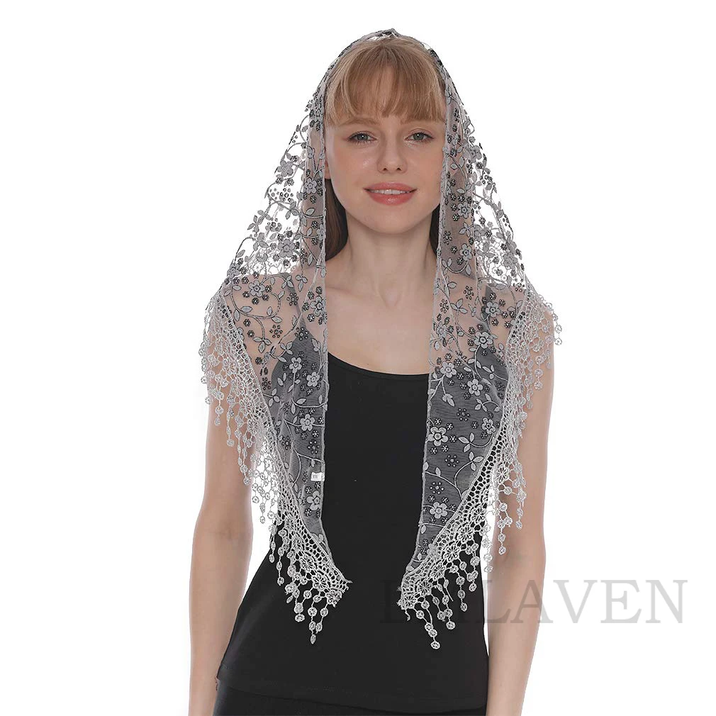 Embroidered Lace Scarf for Church Shawl Catholic Veil Church Scarf Sheer Floral Scarves Prayer Shawl Spanish Mantilla for Church