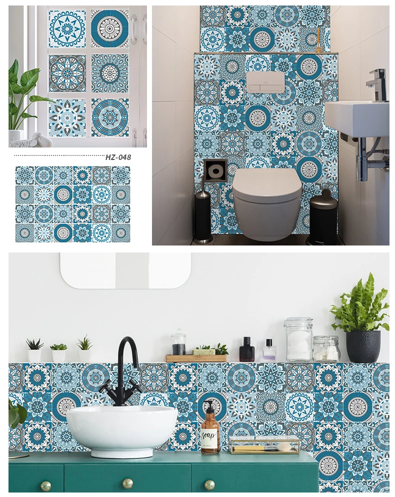 24PCS Fliesen Aufkleber Küche Wand Wasserdichte Und Öl-proof Selbst-adhesive Wallpaper 3d Retro Kunst Muster Abnehmbare bad Abziehbilder – Detail 25