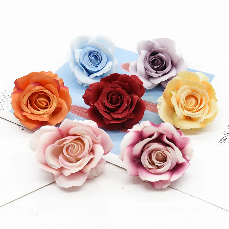 10 Pieces Fake Rose Artificial Flowers Home Decoration Accessories Scrapbooking Diy for Decorative Flowers Wreath Brooch Wedding