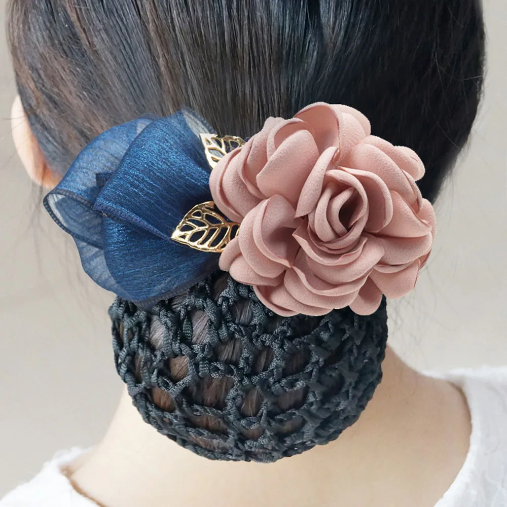 

Elegant flower Hair Nets For Women Clip Mesh Hair Bun Cover Barrettes Net Snood Hairnet Bow Bow-knot Decor for Lady Dance Office