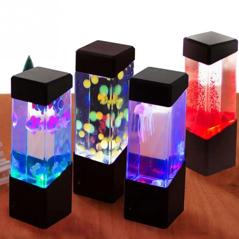 Led Jellyfish Tank Night Light Color Changing Table Lamp Aquarium Electric Mood Lava Lamp For Kids Children Gift Home Room Decor