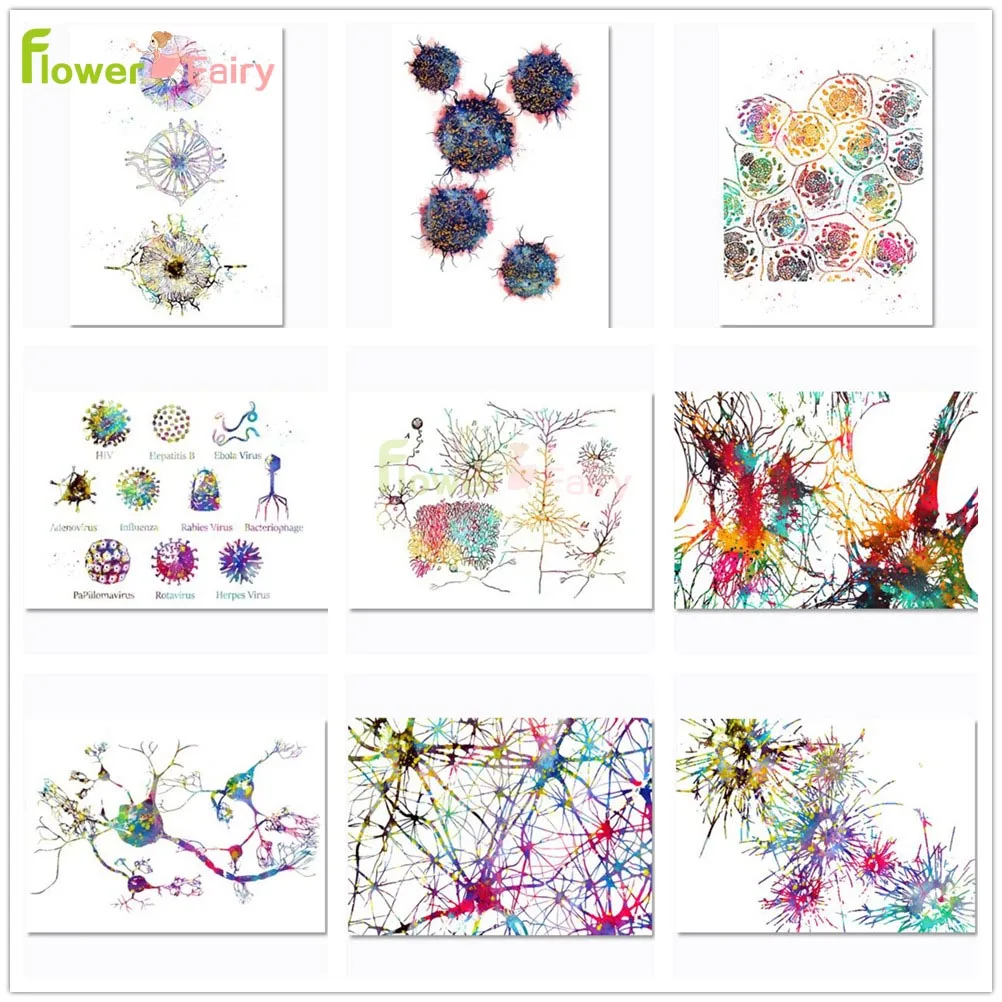 Colorful Cell Capillaries Biology Nordic Poster Chromosomes Wall Art Canvas Painting Wall Pictures For Living Room Unframed