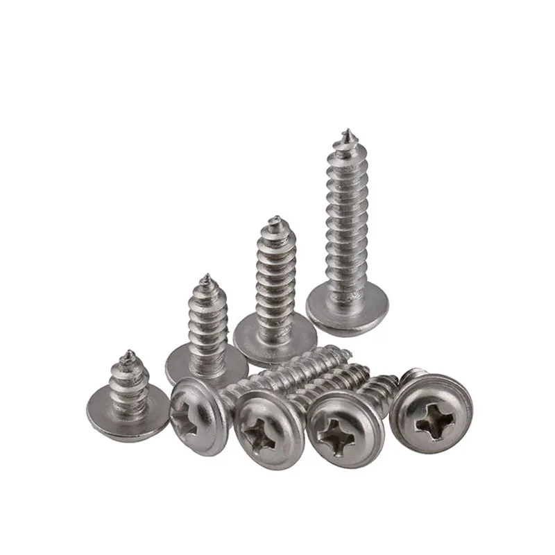 304 Stainless Steel Rounded Head Screws with Washer Screws Self Phillips Tapping Screw For Wood Working M1.4 M1.7 M2 M2.3-M5