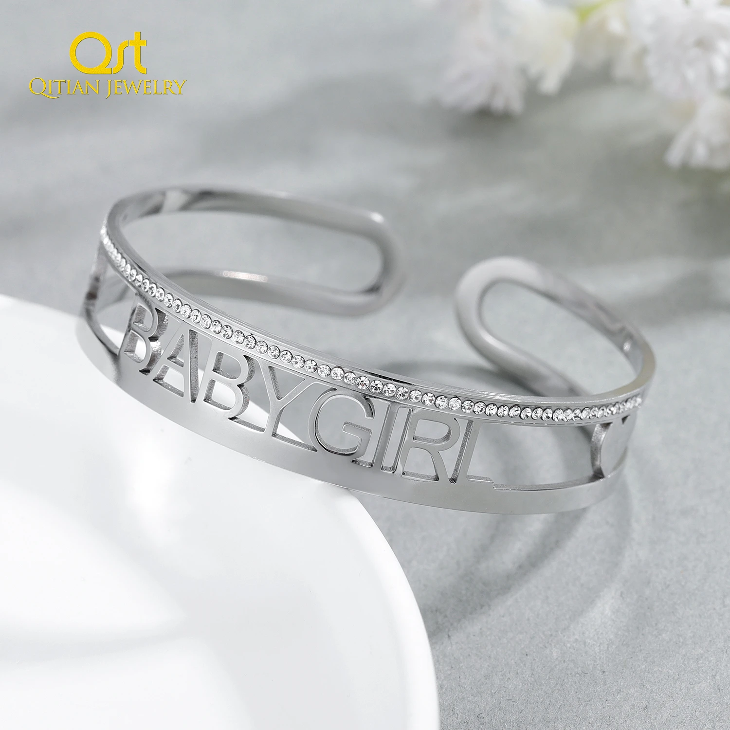 

Custom Diamond Bracelet Cuff Bangles Zircon Bracelet Personalized Jewelry Name Luxury Words Bangle For Women Christmas Gift