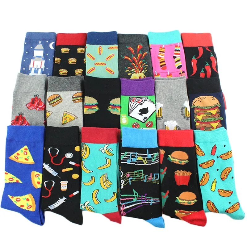 Animal Pug Elephant Lionu Funny Socks Men Chili Hamburg Pizza Crew Socks Harajuk Novelty Gift Sokken Unisex Skateboard Socks