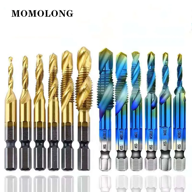 M3 M4 M5 M6 M8 M10 Tap Drill Bits 1/4 Hex Shank Machine Hand Taps Titanium Coated HSS Drilling Tap Bits Thread Screw Tools