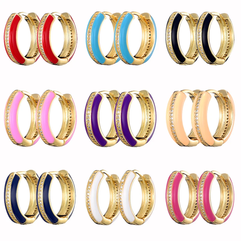 

New Fashion Enamel Cubic Zircon Hoop Earrings for Women Vintage Boho Circle Small Earrings Statement Ear Buckle Jewelry Brincos