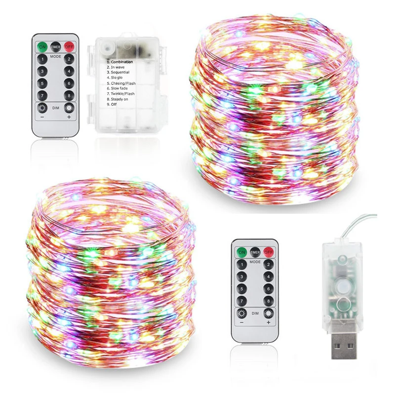 LED Copper Wire String Light 5M 10M 20M USB/Battery Fariy Light Operated Garland For Christmas Decor Wedding Party Home Decor