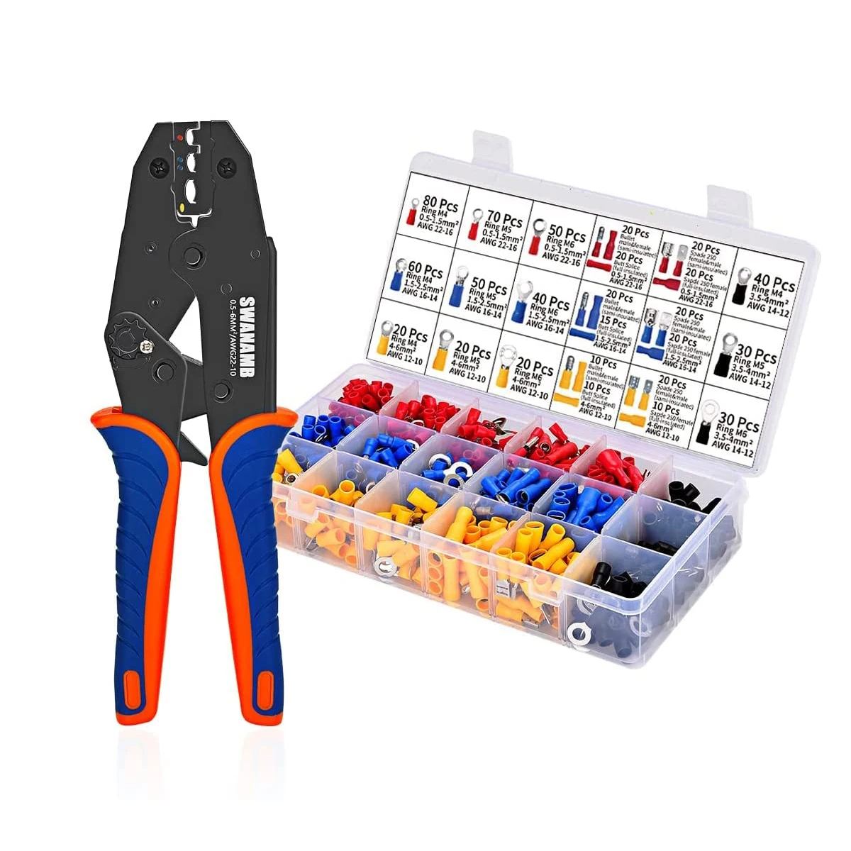 

Wire Terminals Crimping Tool Set,Insulated Ratcheting Crimper Kit with 715PCS Insulated Butt Bullet Spade Fork Ring Connectors