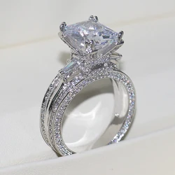 Huitan Gorgeous Full Cubic Zirconia Ring for Women Luxury Inlaid Square CZ Stone Engagement Wedding Rings New Fashion Jewelry