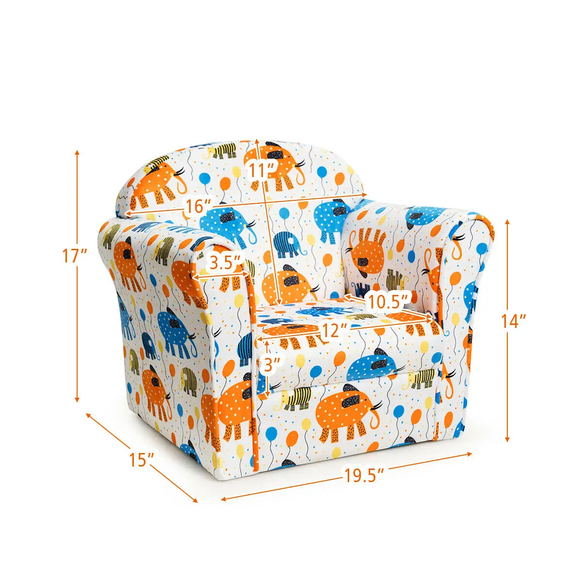 Canapé éléphant avec accoudoirs pour enfants, chaise rembourrée, meubles pour tout-petits, HW65437