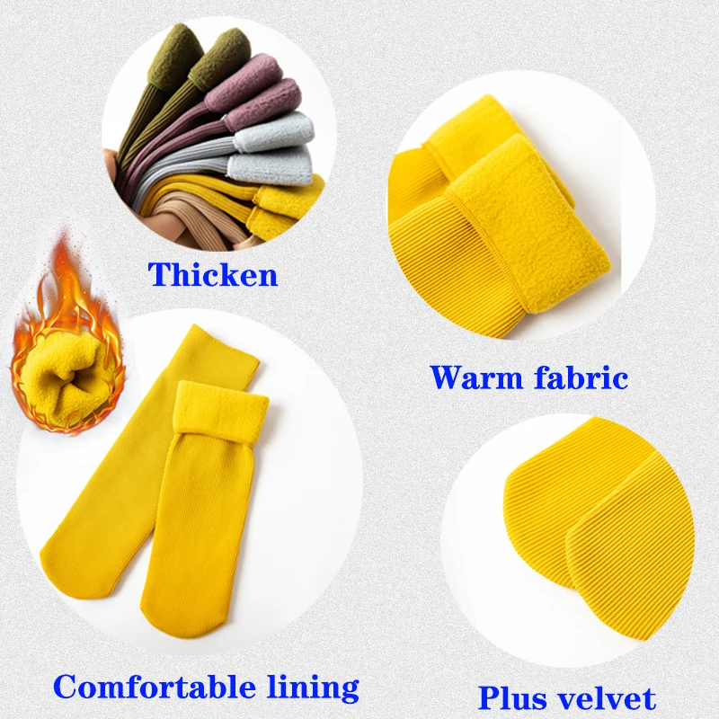 Women's Plus Velvet Thickened Long Tube Cotton Socks，Women's Cashmere Winter Warm Socks,Soft and Comfortable Wool Socks 5 Pairs