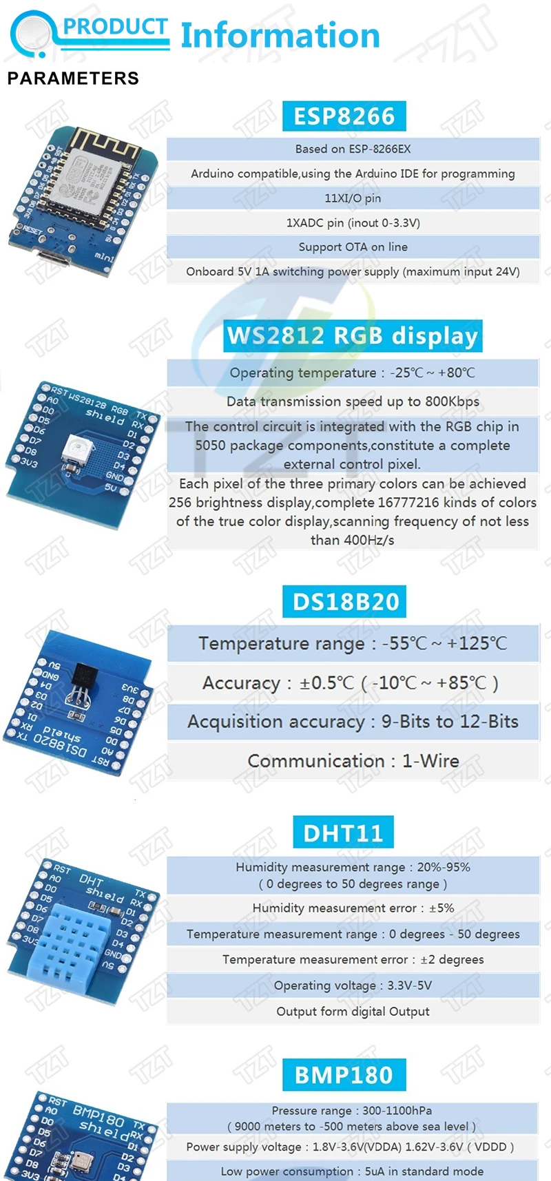 Esp8266 D1 Mini Pro WLAN-Entwicklungsboard Nodeu Ws2812 RGB Dht11 Dht22 Am2302 Relais Ds18b20 Bmp180 Motor für Arduino DIY-Kit – Detail 2