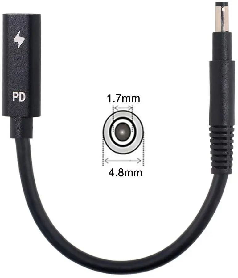 Loại C USB-C Nữ Đầu Vào DC PD Cáp Sạc Phù Hợp Với Laptop 18-20V (4.8X1.7Mm)