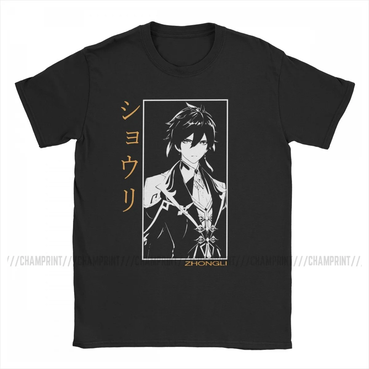 Zhongli Genshin Impact Men's T Shirt Anime Game Leisure Tee Shirt Short Sleeve Crew Neck T-Shirt Cotton Adult Clothing