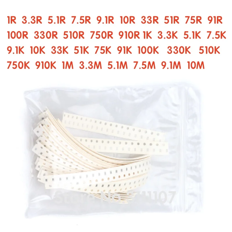 720PCS/LOT 0603 SMD Resistor Kit Assorted Kit 1R ohm-10M ohm 5% 1608 1R-10M 36valuesX20pcs=720pcs Sample Kit Sample bag