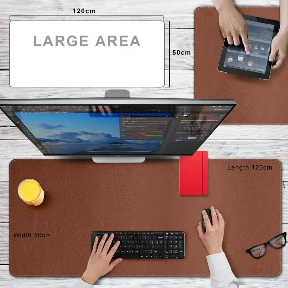 Super Large 120x50CM Waterproof PU Leather Gaming Desk Pad for LOL Csgo overwatch DOTA2 Game Player Keyboard & Mouse Mat - Brown