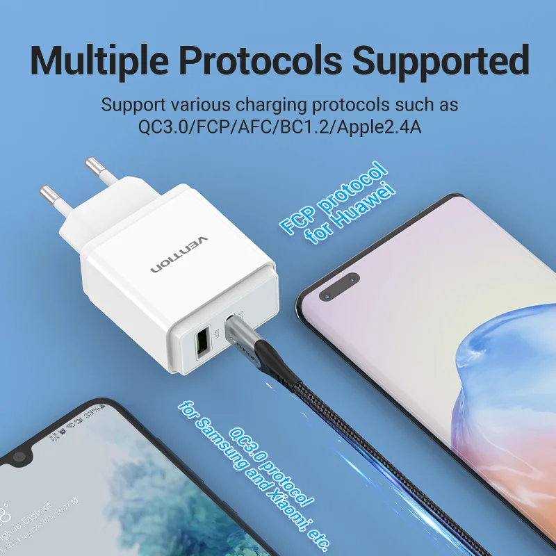 شاحن Vention 38 وات USB سريع الشحن 4.0 3.0 Type C PD شحن سريع لشاحن iPhone 12 USB C مع شاحن الهاتف QC 4.0 3.0