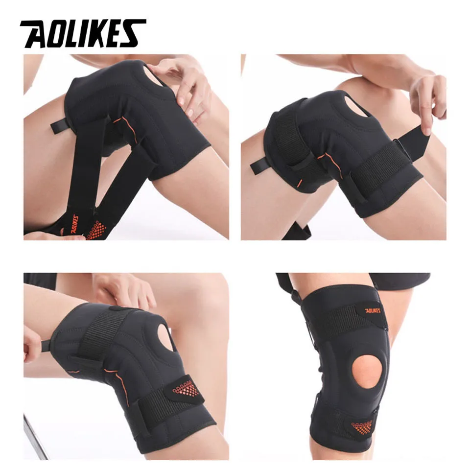 AOLIKES 1PCS Pressurize Knee Support Sleeve Protector Elastic Knee Pads Brace Springs Gym Sports Basketball Running Fitness