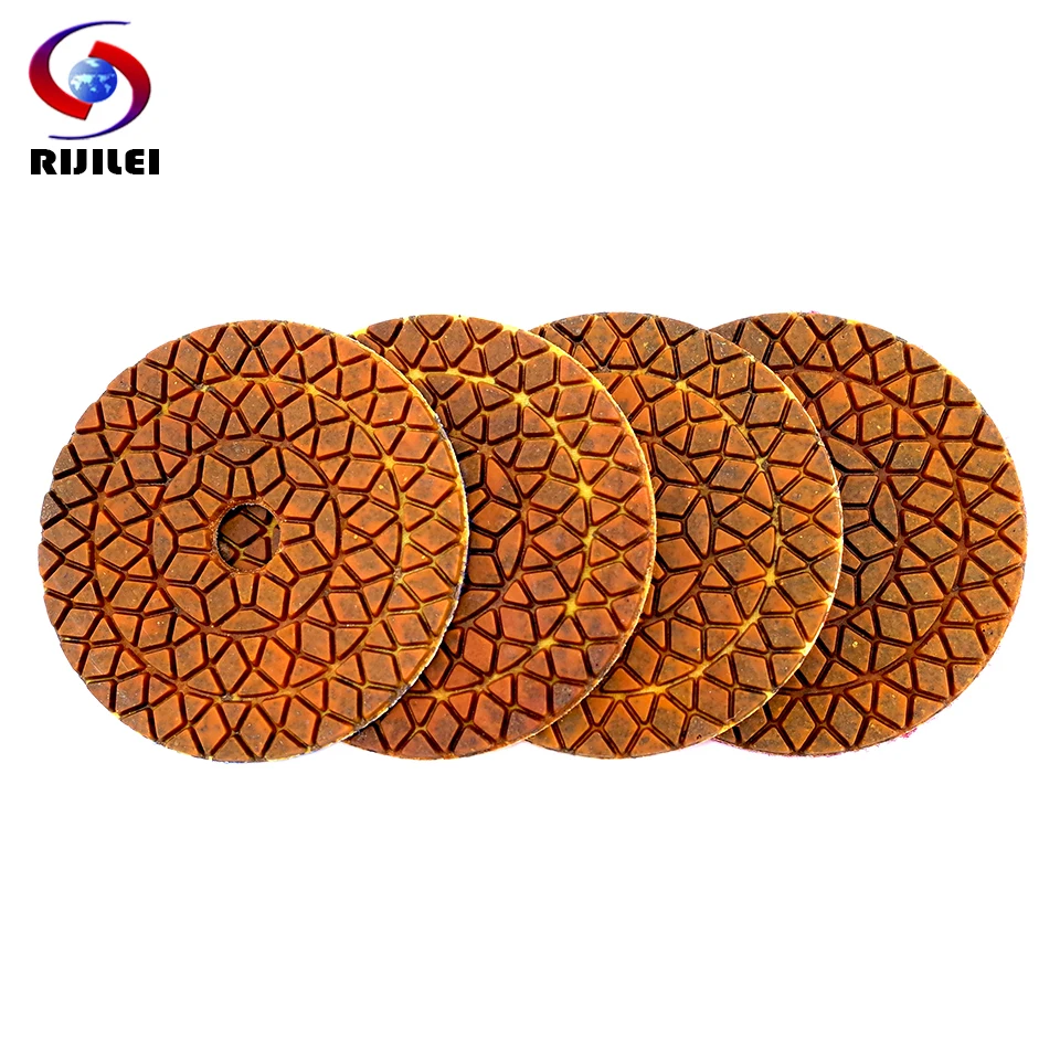 RIJILEI 4PCS 4 Inch Super Wet Diamond Polishing Pads Longer Life Diamond Copper Polishing Pad For Granite Marble Grinding Discs