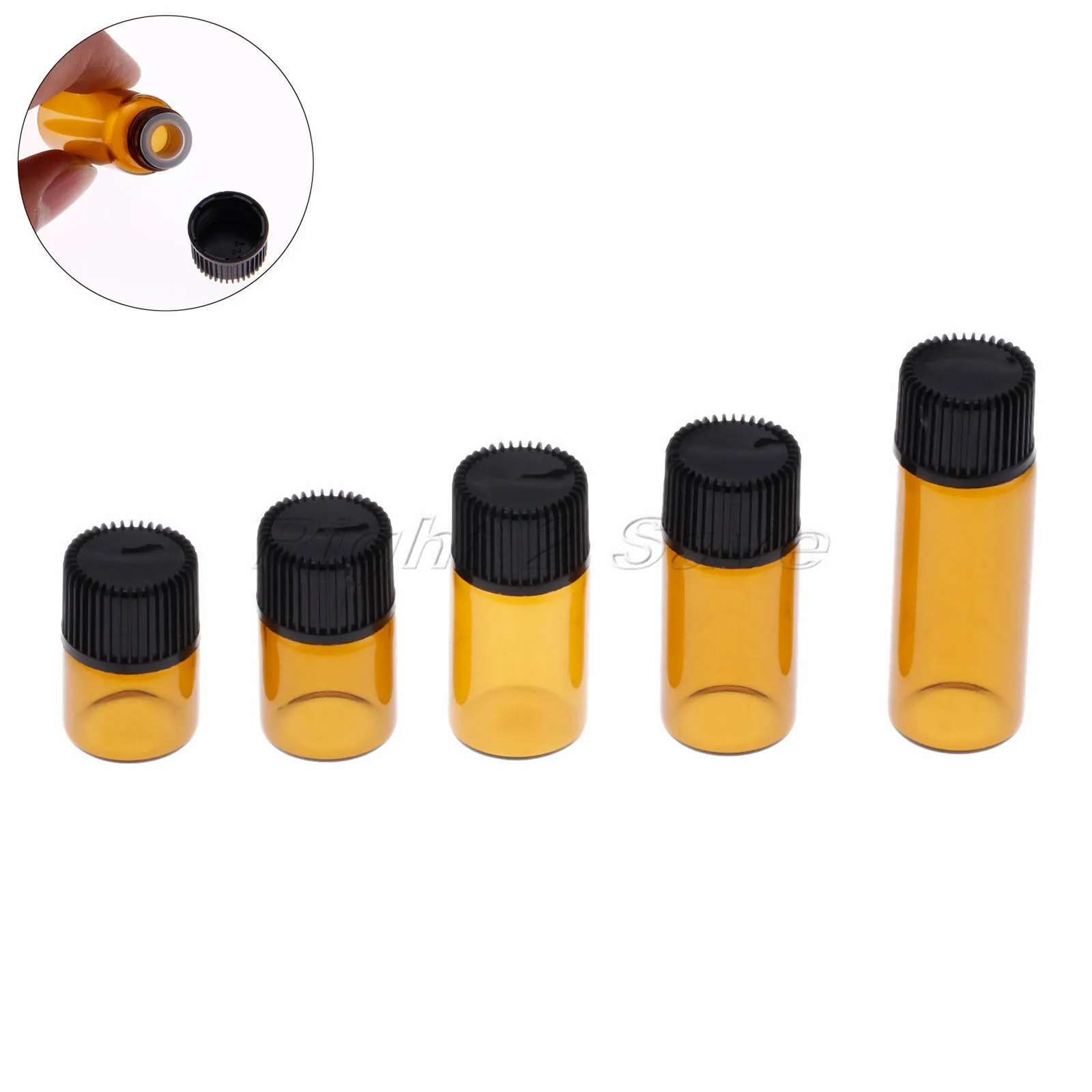 10pcs Essential Oil Glass bottles 1ml 2ml 3ml 4ml 5ml vegetable oil Essence Storing Aromatherapy black Cap Perfume Amber Vial